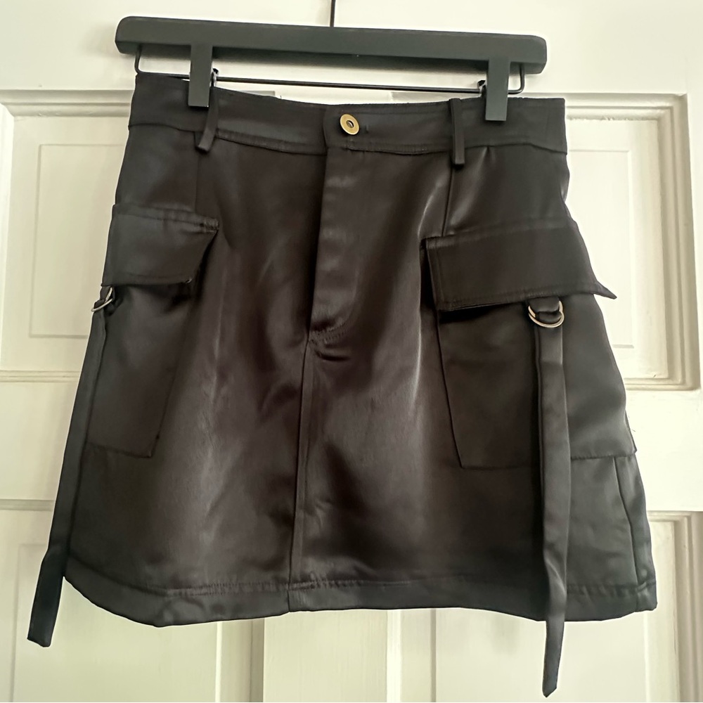 Black Silk Mini Skirt with Pockets